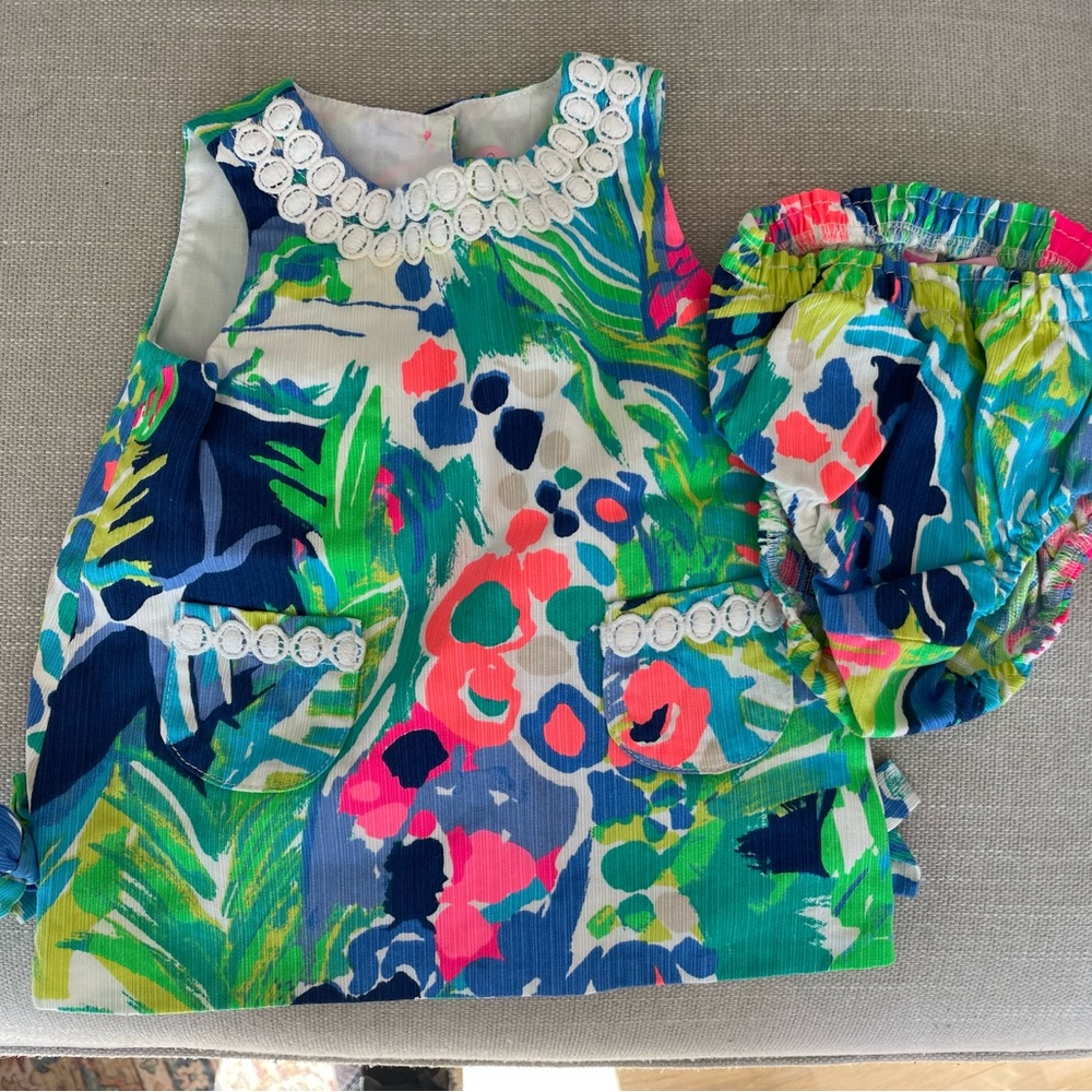 Colorful Lily Pulitzer Floral Baby Dress and Bloomers Set